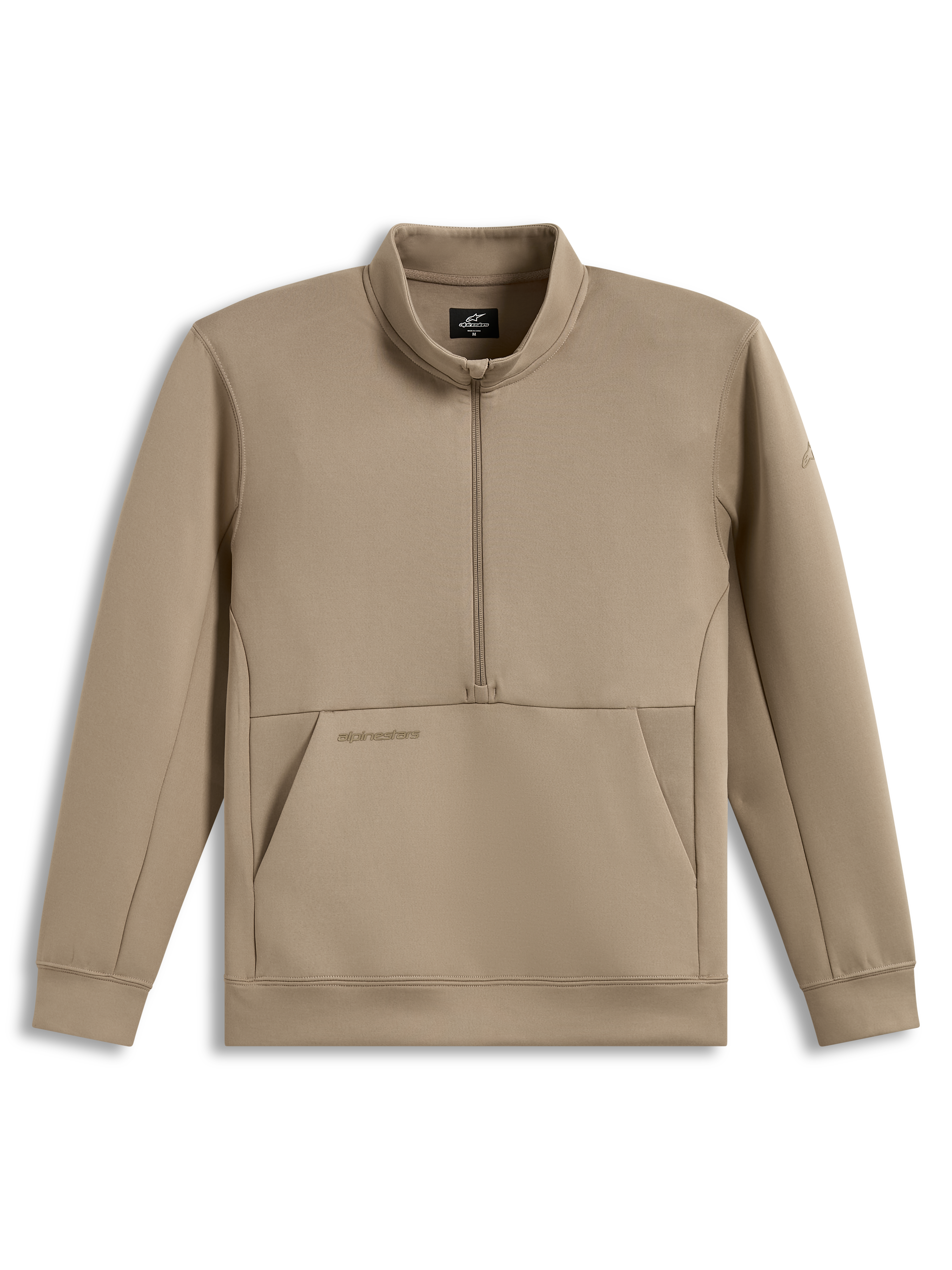 Alpinestars Apera Half-Zip sweatshirt, zandkleurige sportswearpullover van fleece met een kangoeroezak en subtiele tonale logo's.