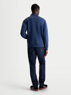 Alpinestars Apera Half-Zip sweatshirt, motorsport-geïnspireerde sportswear pullover voor heren, blauw, achteraanzicht, voorzien van een strak ontwerp en tri-blend double-face fleece voor dagelijks comfort.