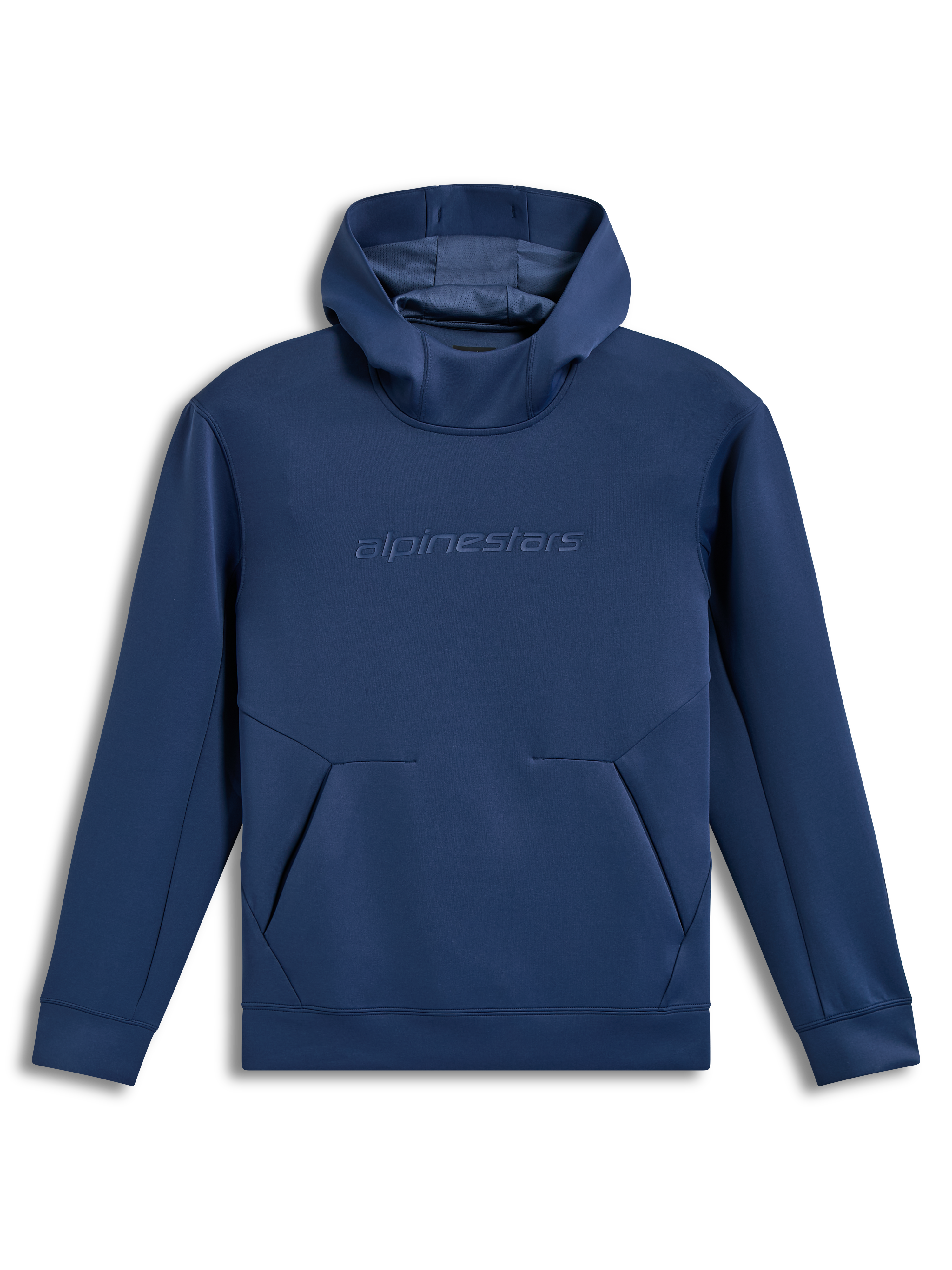 Alpinestars Datrix Hoodie, sweat à capuche en polaire bleu acier, logo Alpinestars HD ton sur ton sur la poitrine, capuche doublée en mesh et poche kangourou à plis