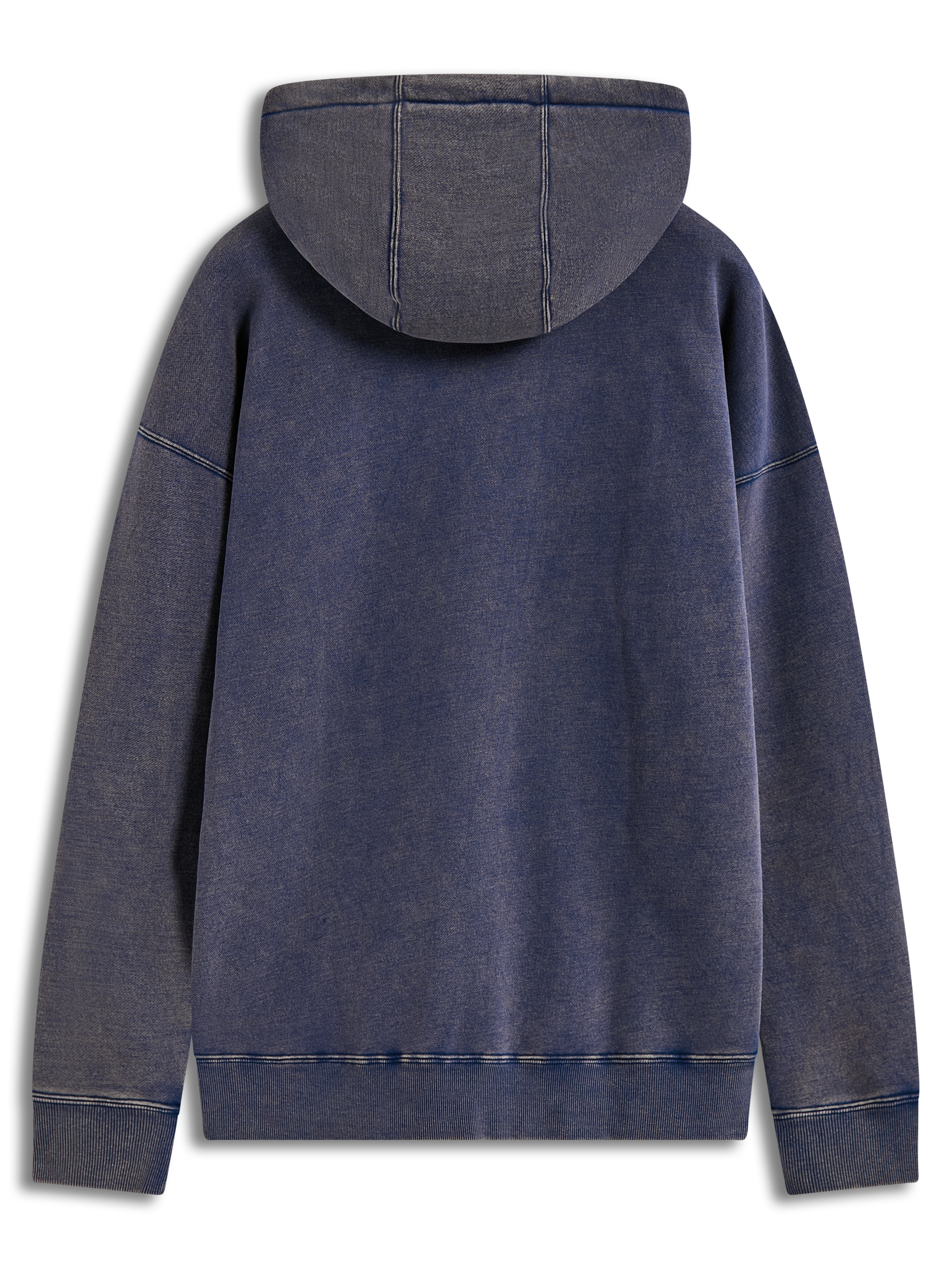 Alpinestars Infinite Washed Oversized Hoodie, sweat à capuche en polaire bleue à effet neige, vue de dos, coupe ample et décontractée.