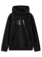 Alpinestars Shaw Oversized Hoodie, sweat à capuche en polaire noir, logo Alpinestars texturé sur le devant, poche kangourou, coupe ample décontractée