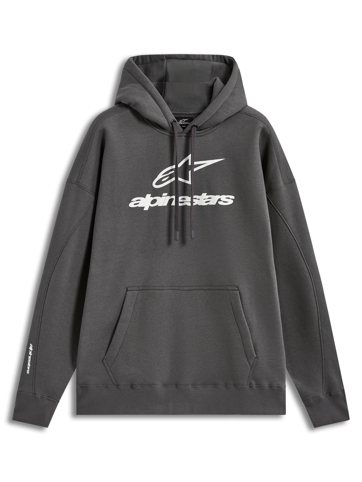 Alpinestars Prelude Oversized Hoodie, Charcoal Gray Sportswear Fleece Pullover with Puff Print Logo.