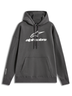 Alpinestars Prelude oversized hoodie, donkergrijze sportswear fleece pullover met wit puff-print logo en kangoeroezak.