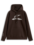 Alpinestars Prelude oversized hoodie, bruine fleece sportswear met wit puff-print borstlogo en kangoeroezak.