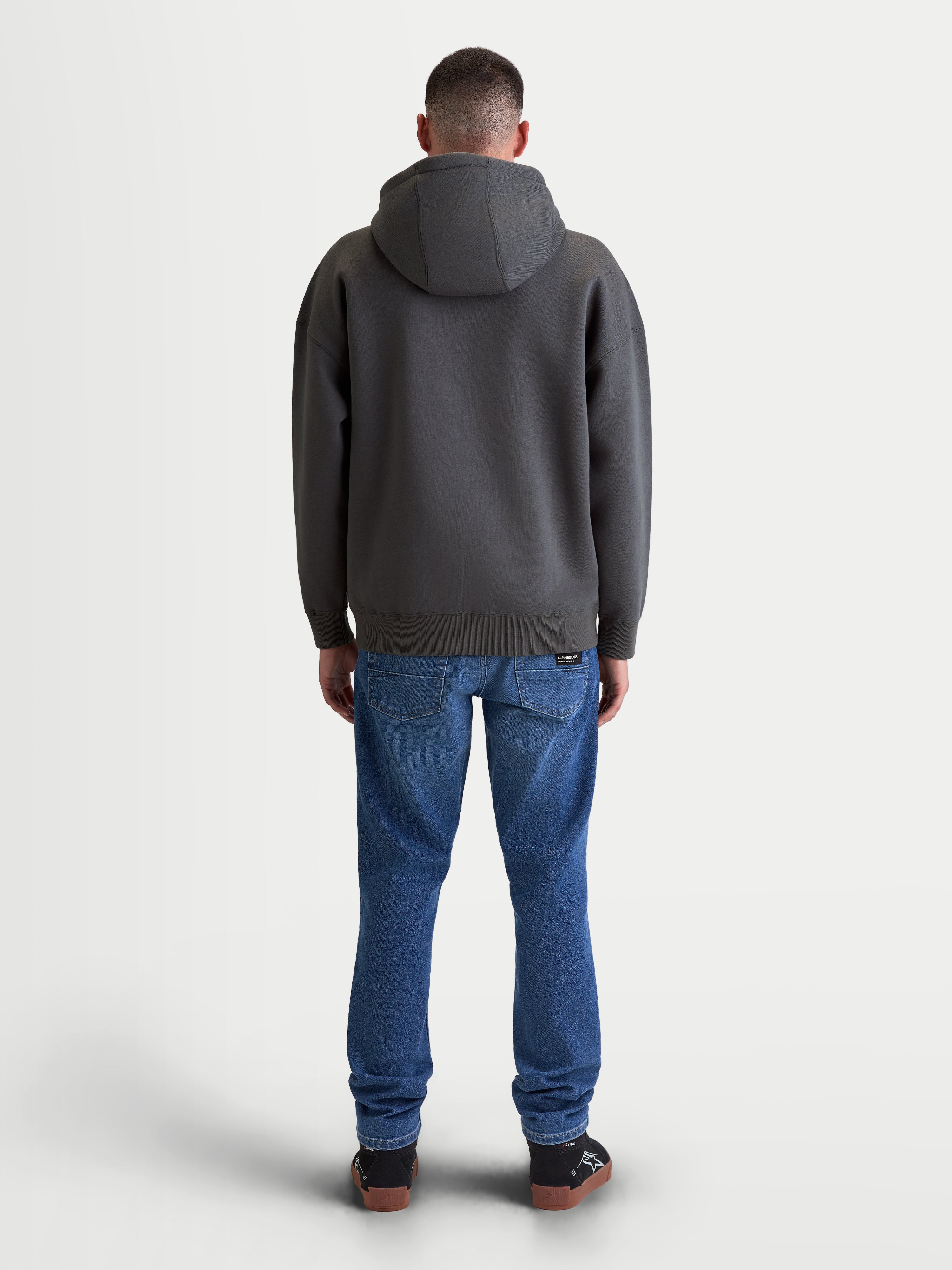 Alpinestars Prelude Oversized hoodie, heren sportswear fleece pullover, grijs, achteraanzicht met een ontspannen pasvorm, gevoerde capuchon en geribde afwerking voor dagelijks comfort.