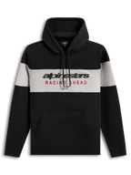 Alpinestars Cubic Hoodie, sweat à capuche en polaire noir et gris à blocs de couleurs, logo Racing Ahead et poche kangourou.