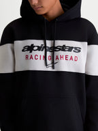 Alpinestars Sweat à capuche Cubic, sweat à capuche sportswear pour homme et femme, noir et gris ciment, design color-block avec logo Alpinestars et graphique Racing Ahead sur la poitrine, mélange de coton et polyester recyclé