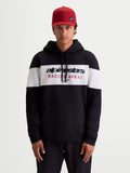 Alpinestars sweat à capuche Cubic, sweat à capuche sportswear pour homme, noir et blanc, design à blocs de couleur avec logo Alpinestars Racing Ahead sur la poitrine, vêtement décontracté avec capuche à cordon et poche kangourou.