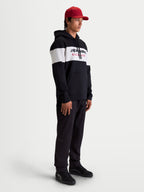 Alpinestars sweat à capuche Cubic, sweat à capuche sportswear pour homme, noir et blanc, design color-block avec logo Alpinestars sur le devant, molleton en mélange de coton et polyester, vue sur modèle.
