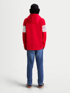 Alpinestars sweat à capuche Cubic, pull en polaire sportswear pour homme, rouge et blanc, vue de dos porté, design à blocs de couleur sur les manches, construction en mélange de coton