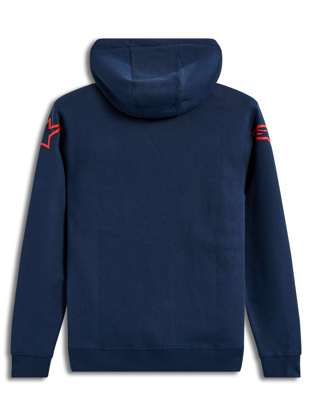 Alpinestars Velocifier Hoodie, sweat à capuche en polaire bleu marine avec logos Astars rouges aux épaules, vue de dos, style sportswear motorsport.
