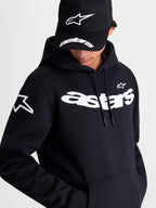 Alpinestars sweat à capuche Velocifier, pull en polaire de sportswear premium pour homme, noir et blanc, logos Astars blancs sur la poitrine et l'épaule, coton mélangé pour un confort quotidien décontracté