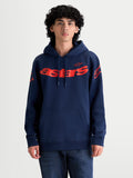 Alpinestars Velocifier, sweat à capuche de sportswear pour homme, bleu marine et rouge, avec logo Astars sur la poitrine et les épaules, construction en polaire de coton avec poche kangourou