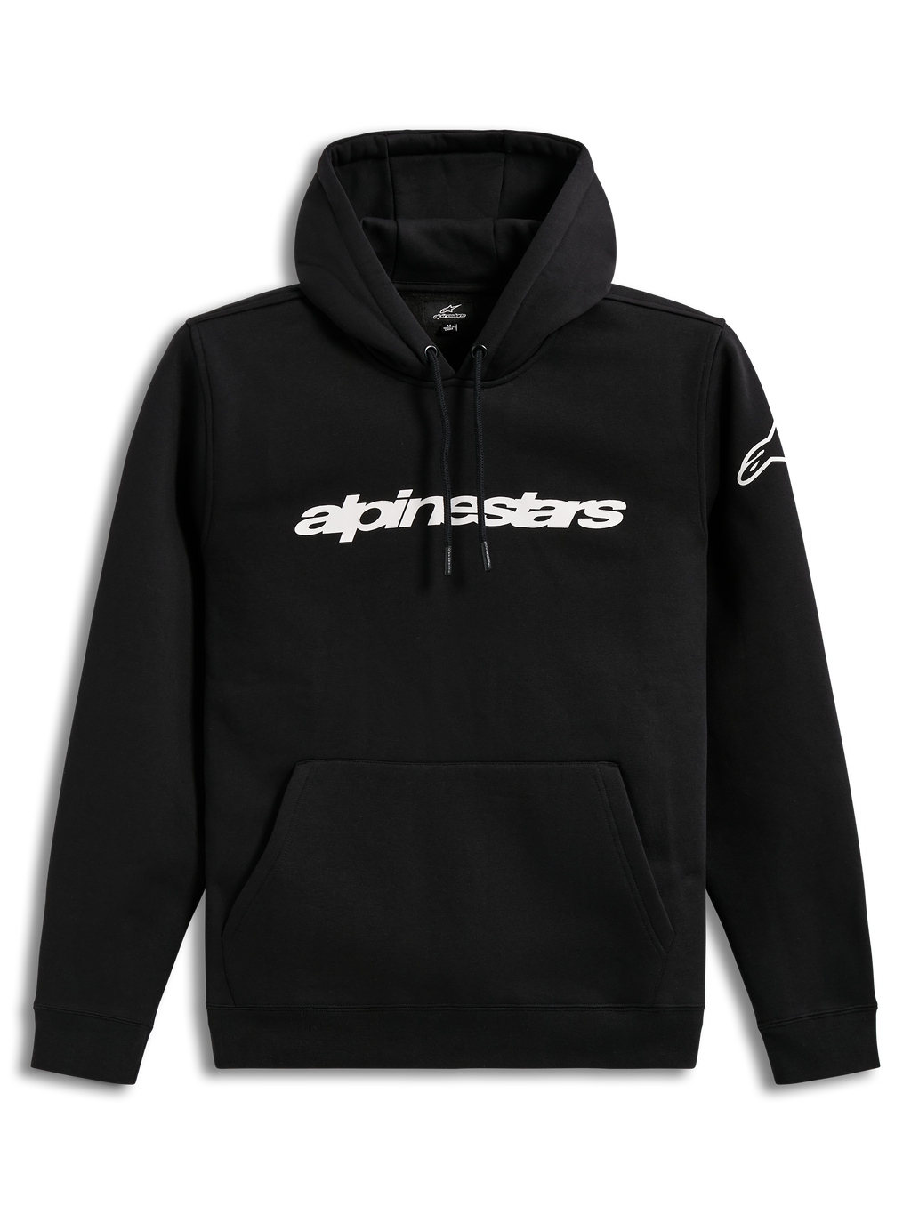 Alpinestars Race Wordmark Hoodie, sweat à capuche noir et blanc avec logo linéaire sur la poitrine et logo Ageless sur la manche, style sportswear