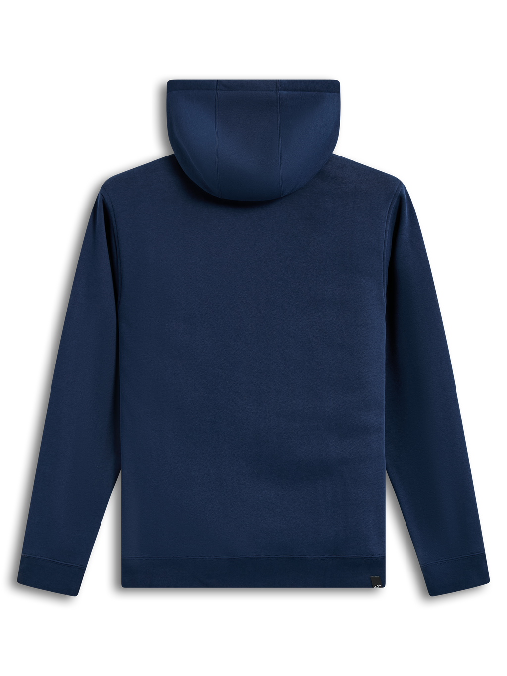 Alpinestars Race Wordmark Hoodie, navy blue unisex fleece pullover, back view showing the self-lined hood.