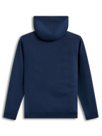 Alpinestars Race Wordmark Hoodie, navy blue unisex fleece pullover, back view showing the self-lined hood.