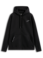 Alpinestars Sweat À Capuche Pioneer Oversize, sweat à capuche zippé sportswear pour homme et femme, noir, coupe décontractée avec fermeture Vislon, poche kangourou avec texte brodé « ONE GOAL. ONE VISION. », logo Astars blanc brodé sur la poitrine, mélange de coton et polyester recyclé.