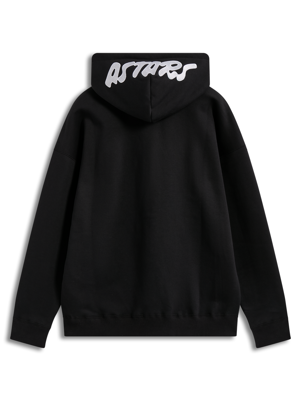 Alpinestars Pioneer Oversized Hoodie, sweat à capuche noir, en polaire, logo Astars blanc brodé sur la capuche, vue de dos.