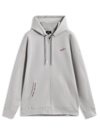 Alpinestars Pioneer Oversized Hoodie, polaire zippée gris ciment avec logos rouges et poche kangourou, style sportswear.