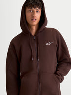 Alpinestars Sweat À Capuche Entity Oversized, veste à capuche de sportswear pour homme, marron, fermeture zippée intégrale, logo Astars brodé blanc sur la poitrine, poche kangourou, coupe décontractée en polaire