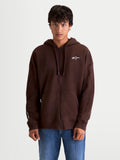 Alpinestars Entity Oversized Hoodie, bruine heren-sportswear hoodie met ritssluiting, wit geborduurd Astars-logo op de borst en tekst op de mouw, Vislon-ritssluiting, kangoeroezak, premium katoenmix.
