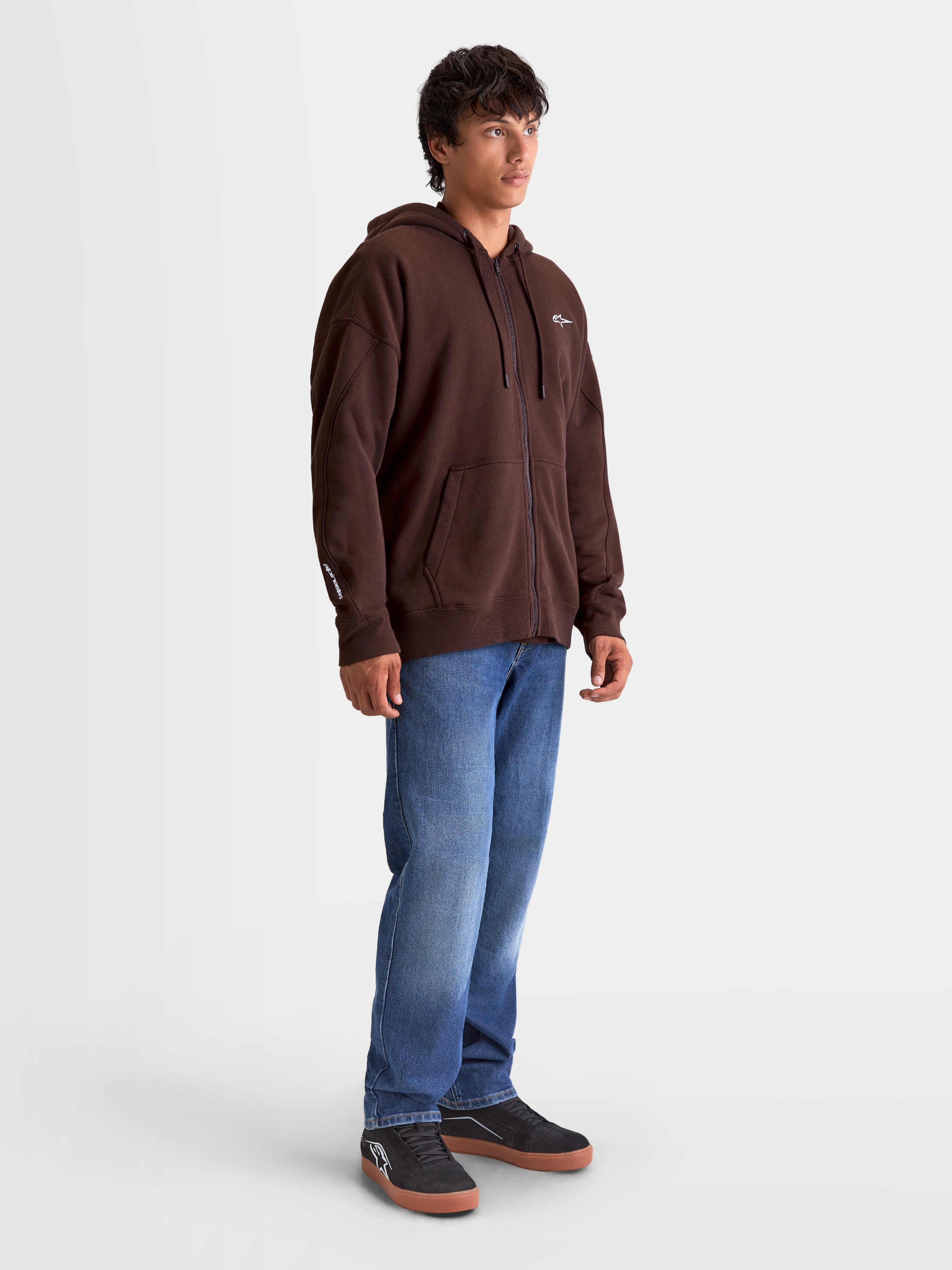 Alpinestars Sweat à capuche Entity Oversized, sweat sportswear marron zippé pour homme, coupe ample avec logo Astars brodé sur la poitrine et poche kangourou, style motorsport décontracté