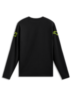 Alpinestars Velocifier CSF Tee met lange mouwen, zwart T-shirt met neongele Astars-logo's op de schouders, rugaanzicht.