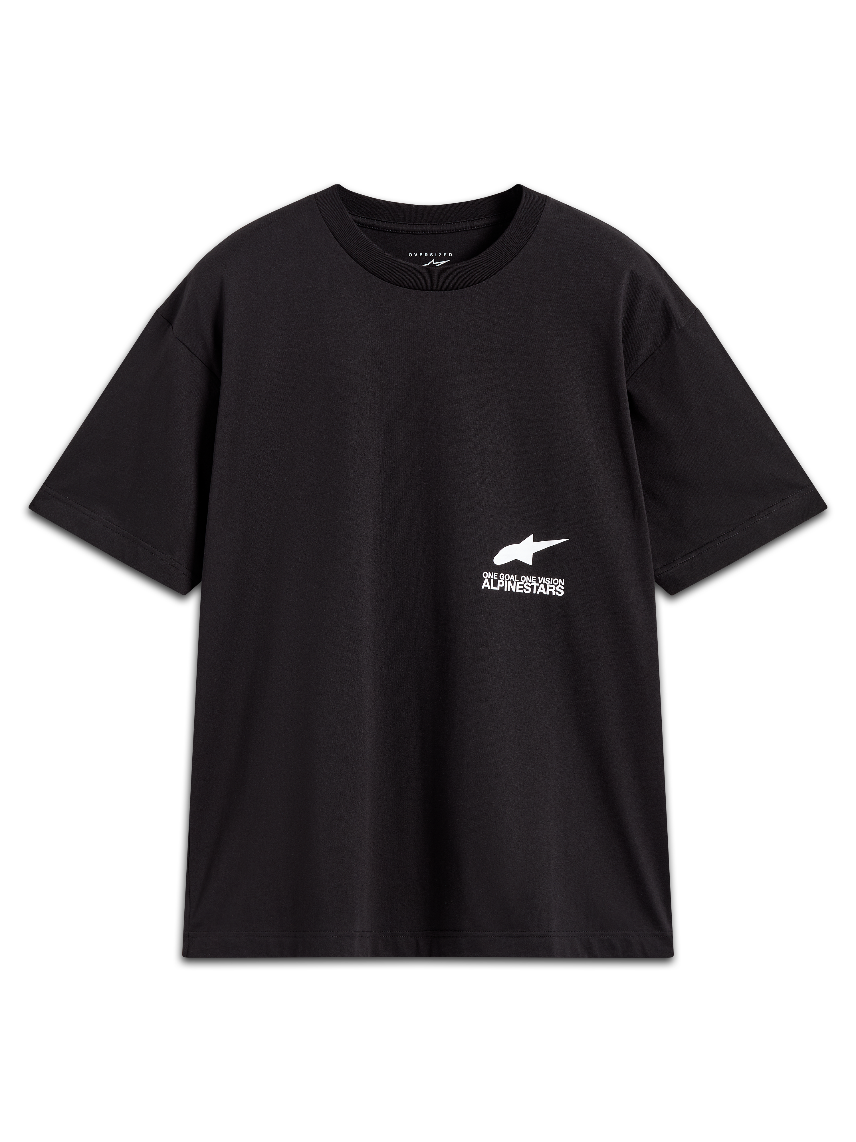 Alpinestars Institute Oversized CSF Tee, t-shirt noir à manches courtes, logo blanc et slogan One Goal One Vision, sportswear.