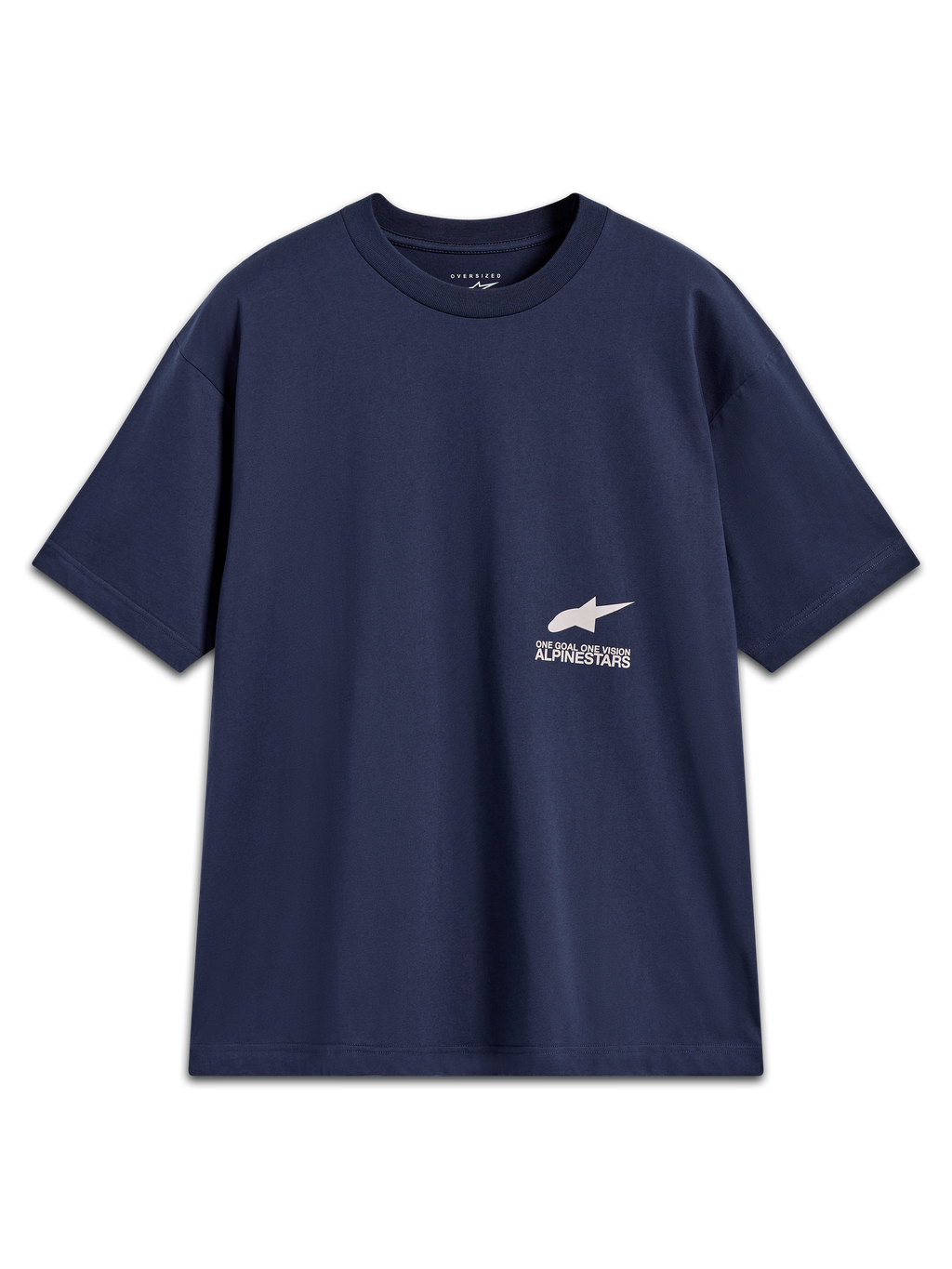 Alpinestars Institute Oversized SS CSF, t-shirt bleu marine à manches courtes, logo Astars blanc et slogan sur la poitrine