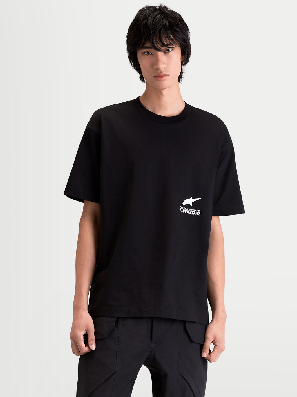 Alpinestars Institute Oversized CSF, t-shirt sportswear à manches courtes pour homme, noir avec logo blanc, coupe oversized décontractée, mélange de coton et polyester