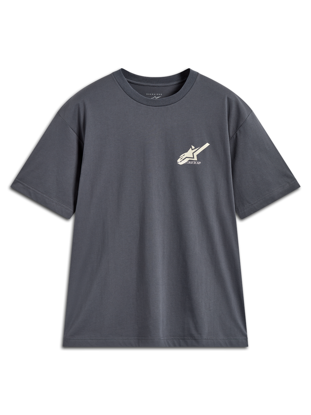 Alpinestars Ghost Oversized CSF Tee, t-shirt de sportswear à manches courtes, gris anthracite, petit logo Astars crème sur la poitrine, coupe ample et décontractée
