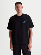 Alpinestars T-Shirt Ghost Oversized CSF, t-shirt sportswear à manches courtes pour homme, noir avec logo Astars bleu sur la poitrine, silhouette oversized décontractée