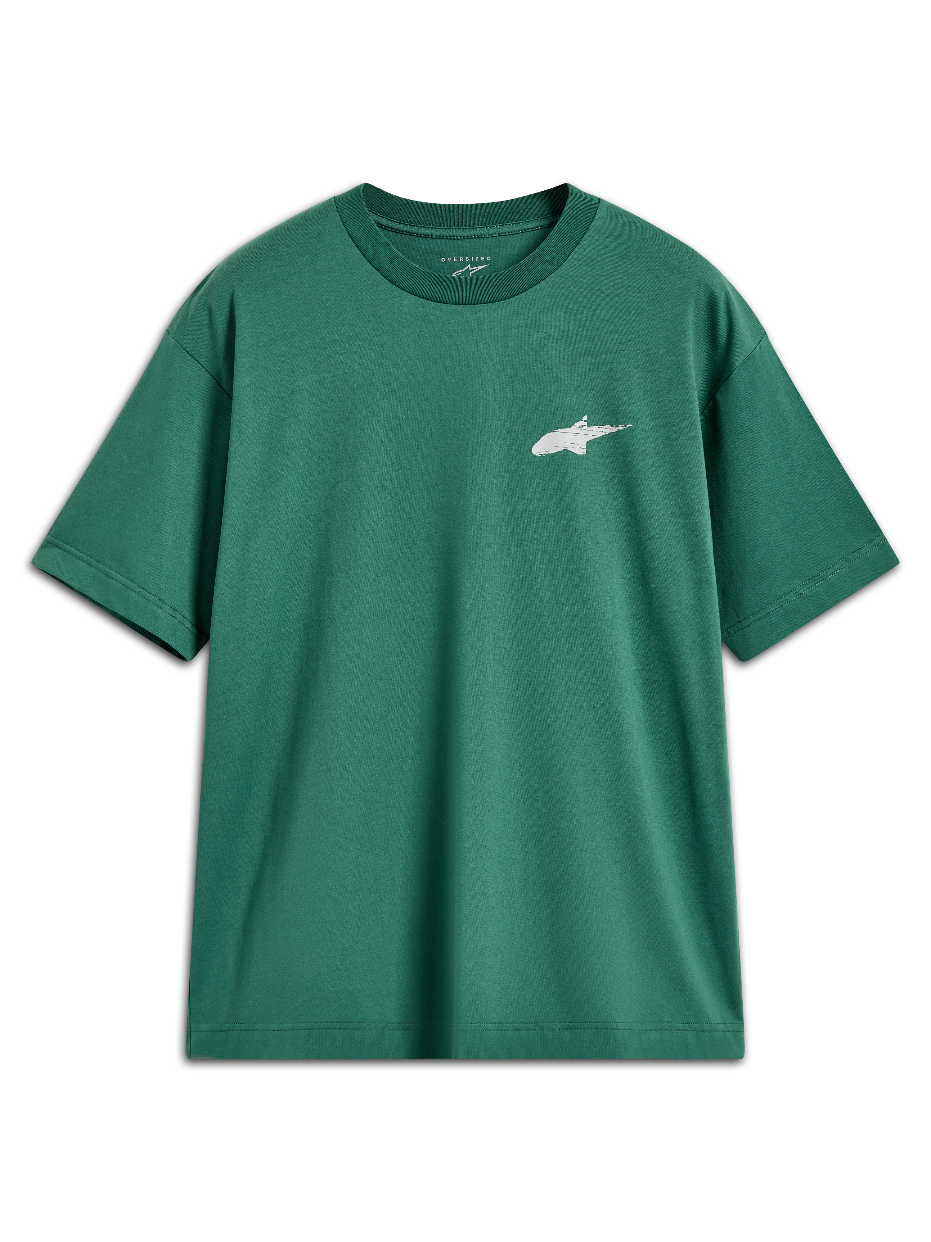 Alpinestars Checkback Oversized CSF Tee, short sleeve green sportswear t-shirt with a white Astars logo.