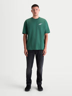 Alpinestars Checkback Oversized CSF Tee, Green Short Sleeve Sportswear T-Shirt, Men's relaxed oversized fit featuring a small Astars logo on the chest, casual motorsport style apparel.