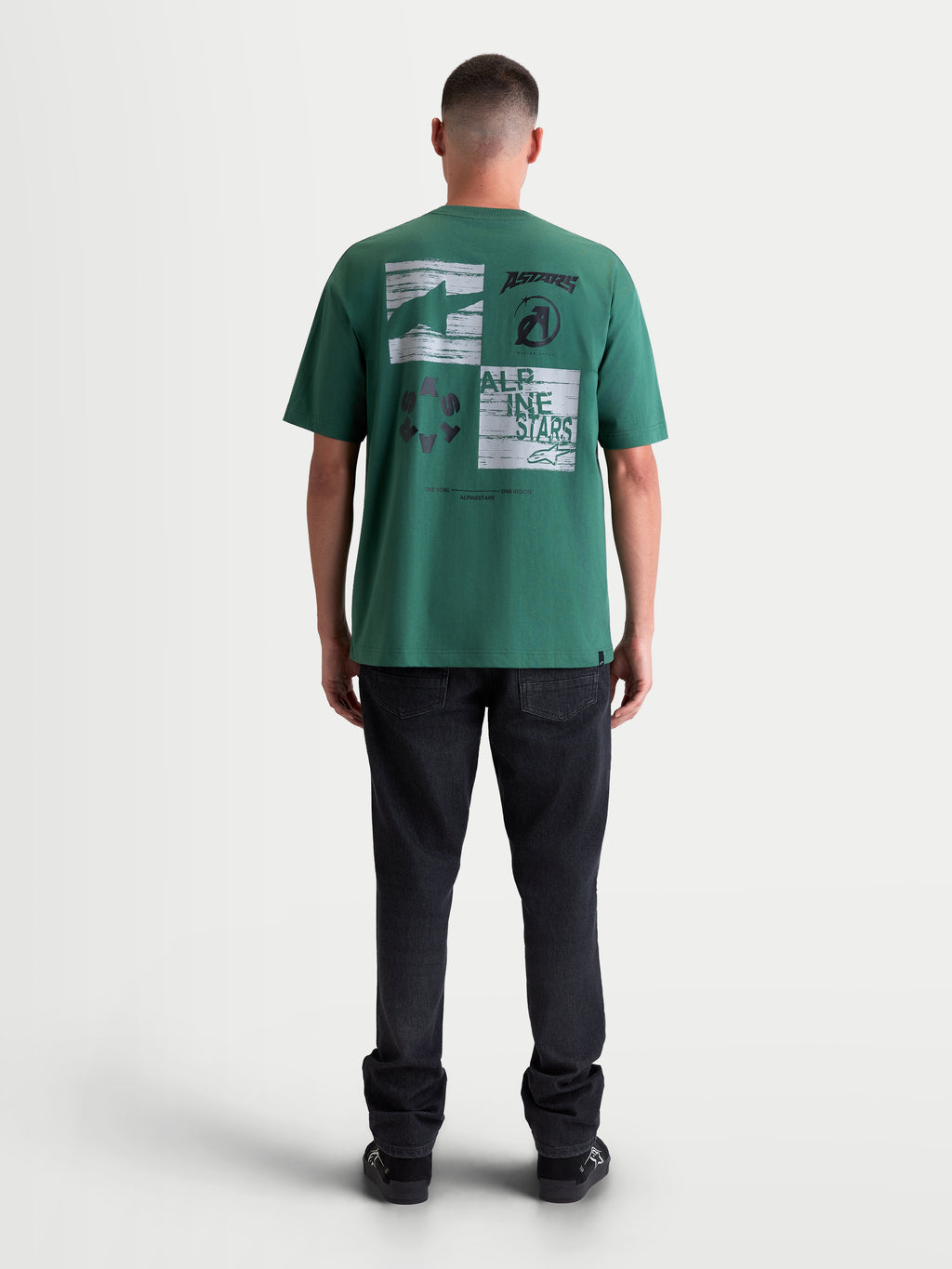 Alpinestars Checkback Oversized CSF Tee, Green Short-Sleeve Sportswear T-Shirt, Back View showing Bold Checker Graphic, Relaxed Fit, Cotton-Poly Blend