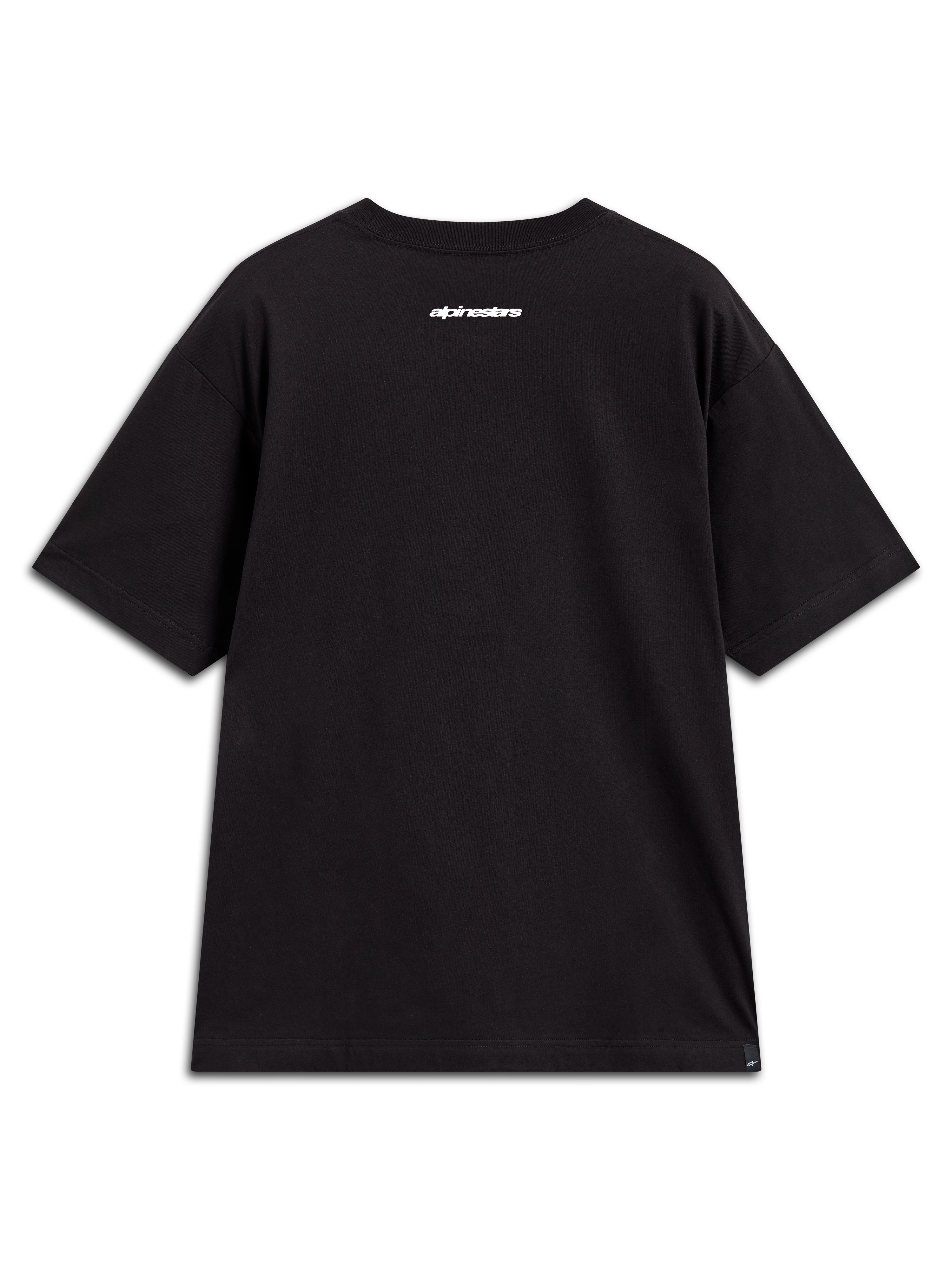 T-shirt Alpinestars Mandate Oversized CSF, t-shirt à manches courtes noir, vue de dos avec logo Alpinestars blanc imprimé sur le haut du dos, style sportswear