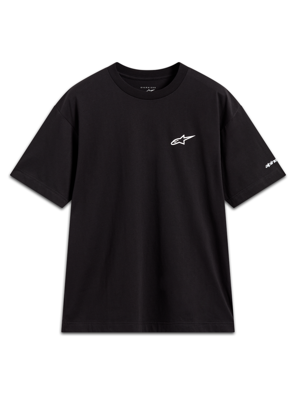 Alpinestars Mandate Oversized CSF Tee, t-shirt à manches courtes, noir, logo Astars blanc en impression puff sur la poitrine et graphique sur la manche, coupe oversize décontractée