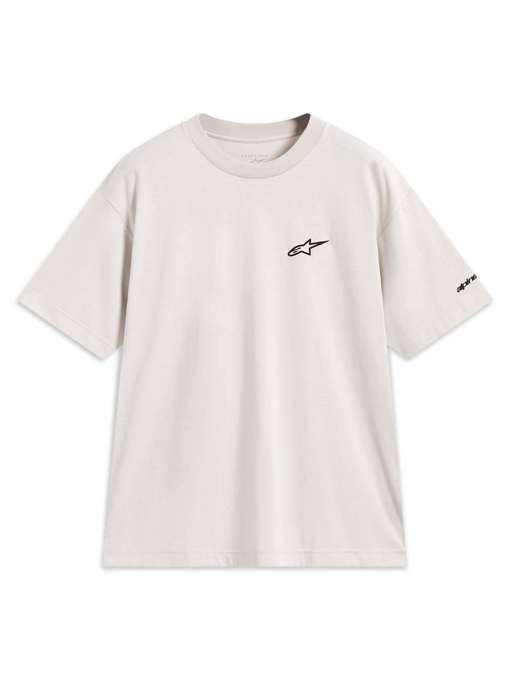 Alpinestars Mandate Oversized CSF t-shirt met korte mouwen, zandbeige met zwart puff print logo op de borst en mouwgrafiek.