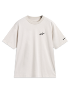 Alpinestars Mandate Oversized CSF t-shirt met korte mouwen, zandbeige met zwart puff print logo op de borst en mouwgrafiek.