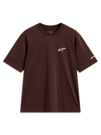 Alpinestars Mandate Oversized CSF T-shirt, bruin lifestyle sportswear shirt met korte mouwen, wit Astars-logo puff print op de borst en merknaam op de mouw, oversized pasvorm.