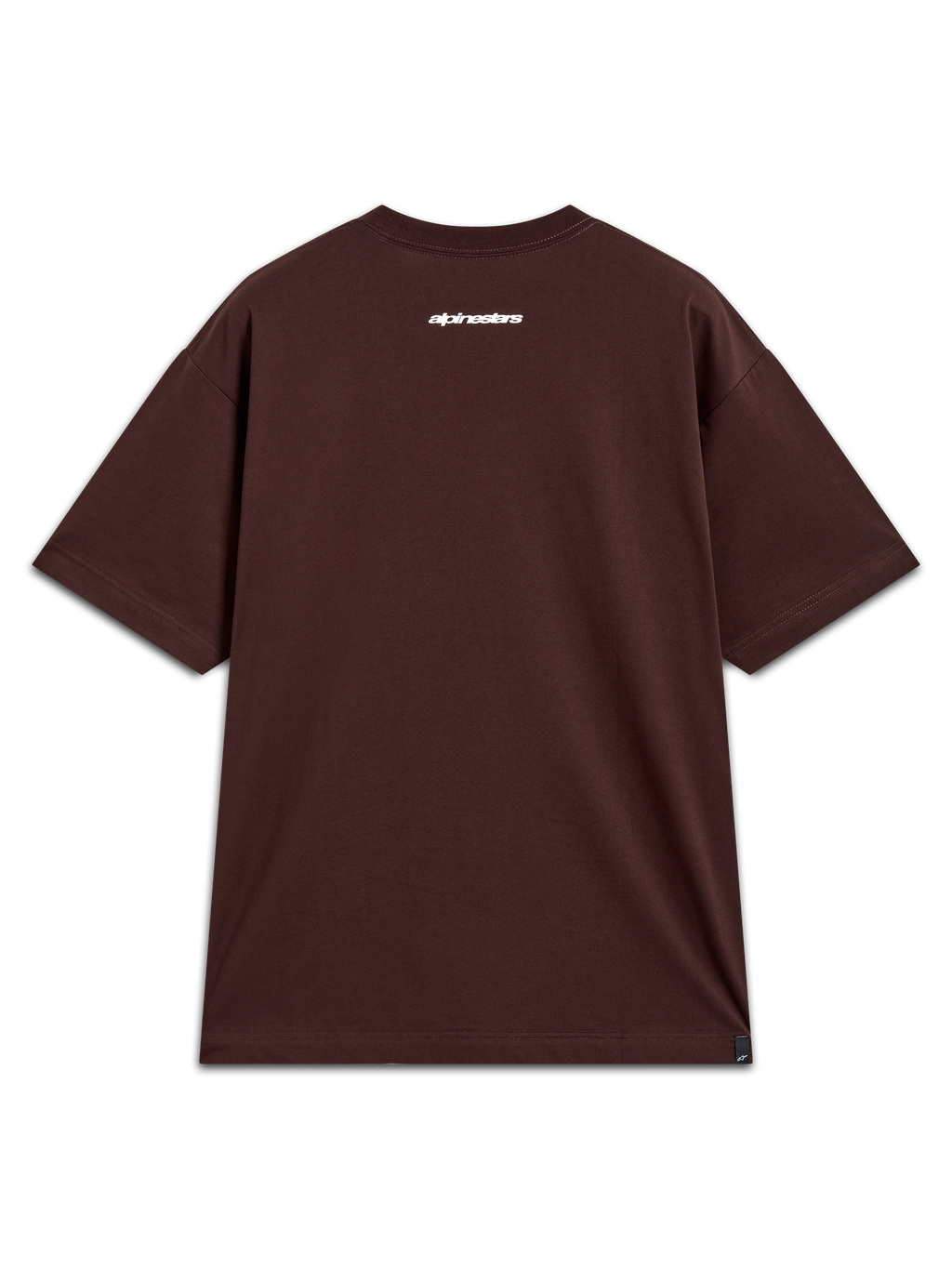 Alpinestars Mandate Oversized CSF Tee, bruin T-shirt met korte mouwen en wit woordmerk op de achterkant, sportswear.