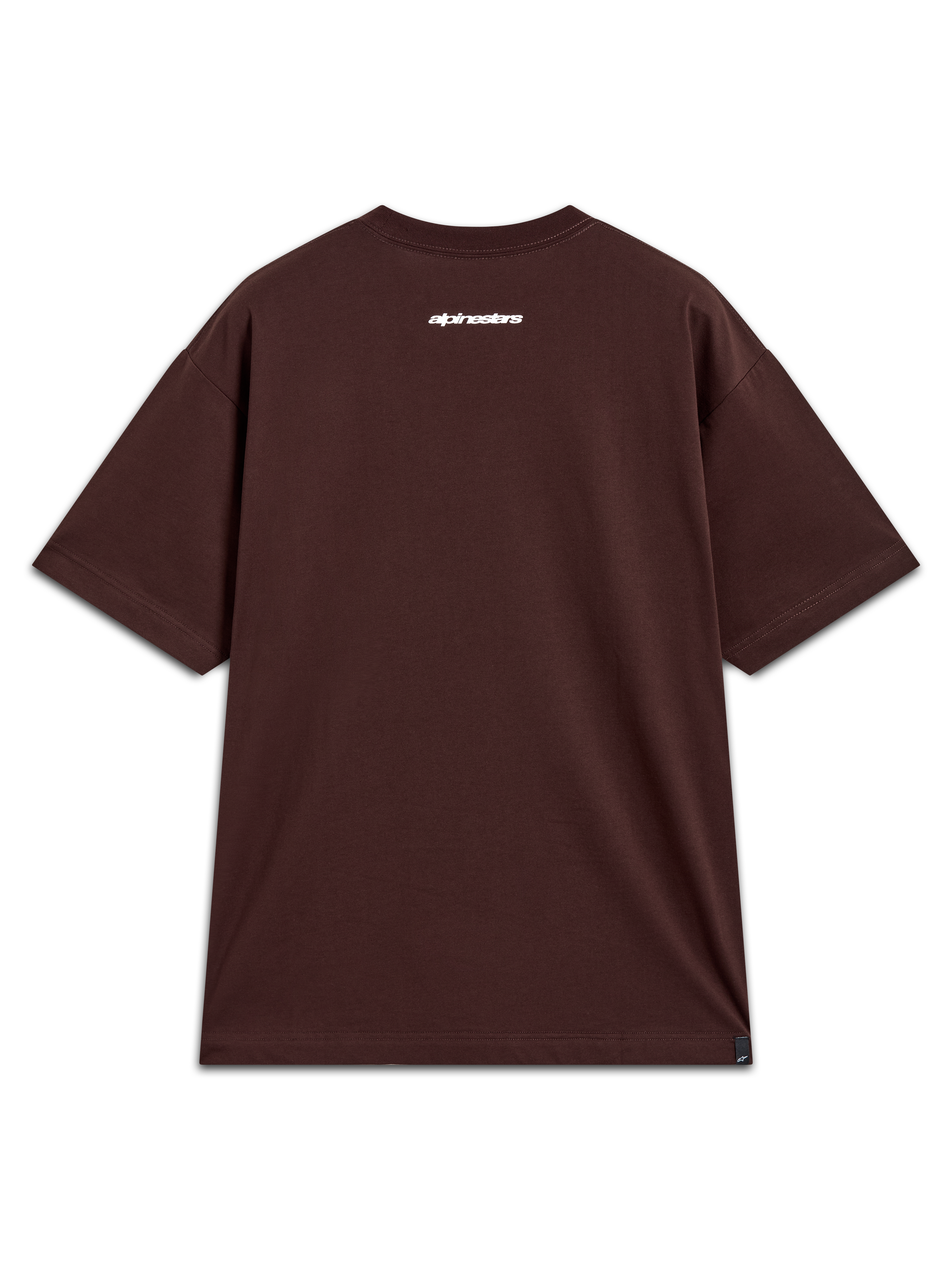 Alpinestars Mandate Oversized CSF Tee, bruin T-shirt met korte mouwen en wit woordmerk op de achterkant, sportswear.