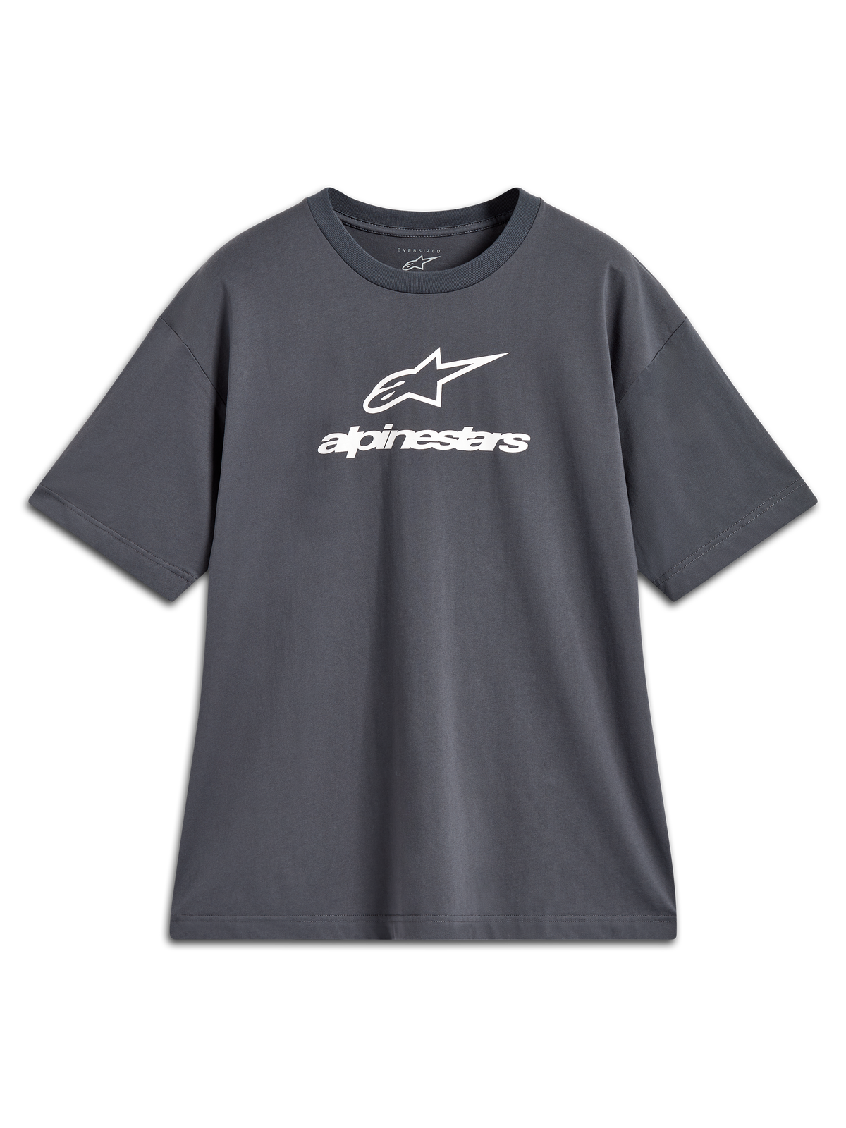 Alpinestars Prelude Oversized CSF Tee, charcoal gray relaxed fit sportswear t-shirt with white chest logo graphic.