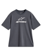 Alpinestars Prelude Oversized CSF Tee, grijs t-shirt met korte mouwen en wit logo op de borst, casual sportswear.