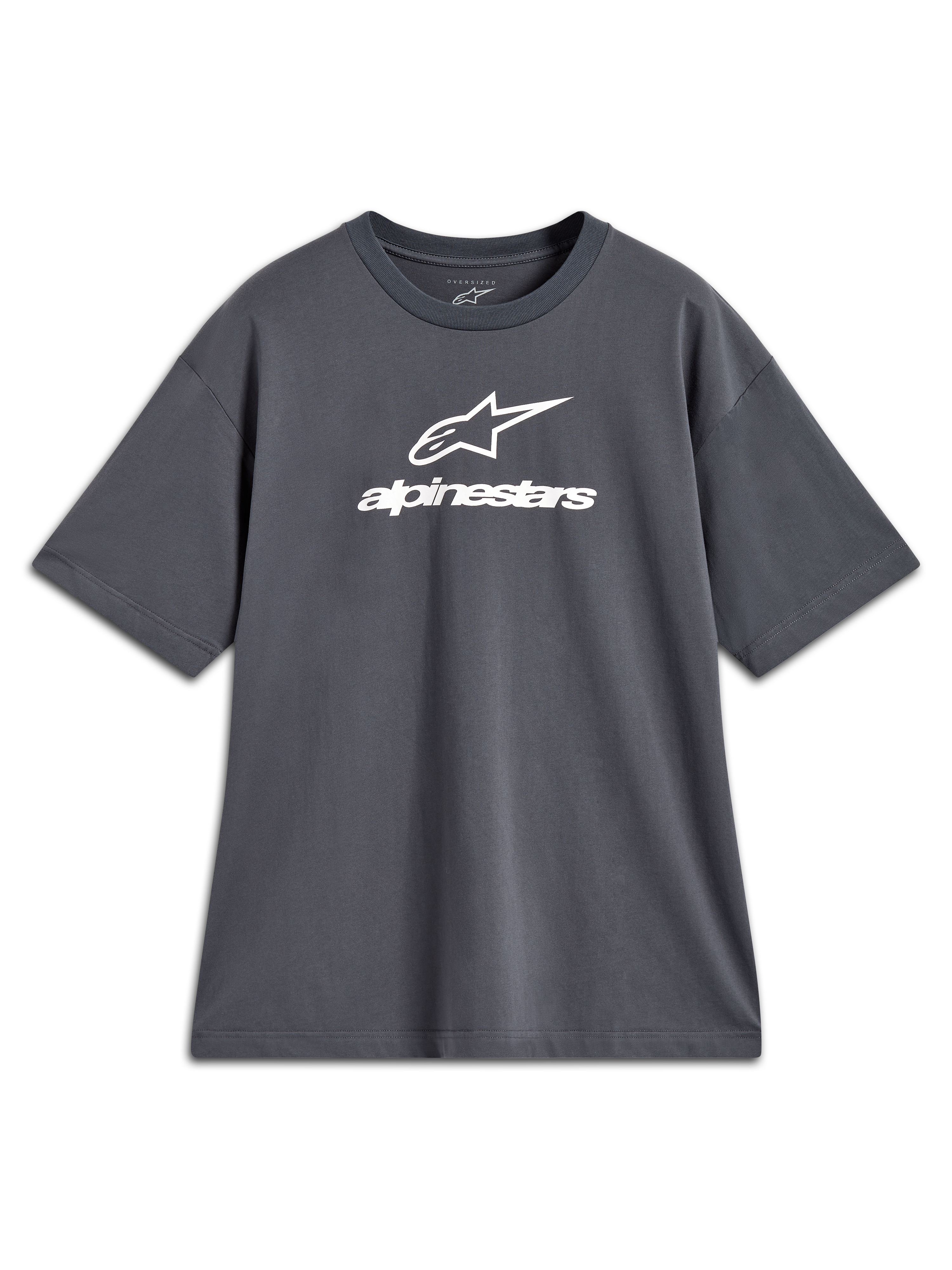 Alpinestars Prelude Oversized CSF Tee, grijs t-shirt met korte mouwen en wit logo op de borst, casual sportswear.