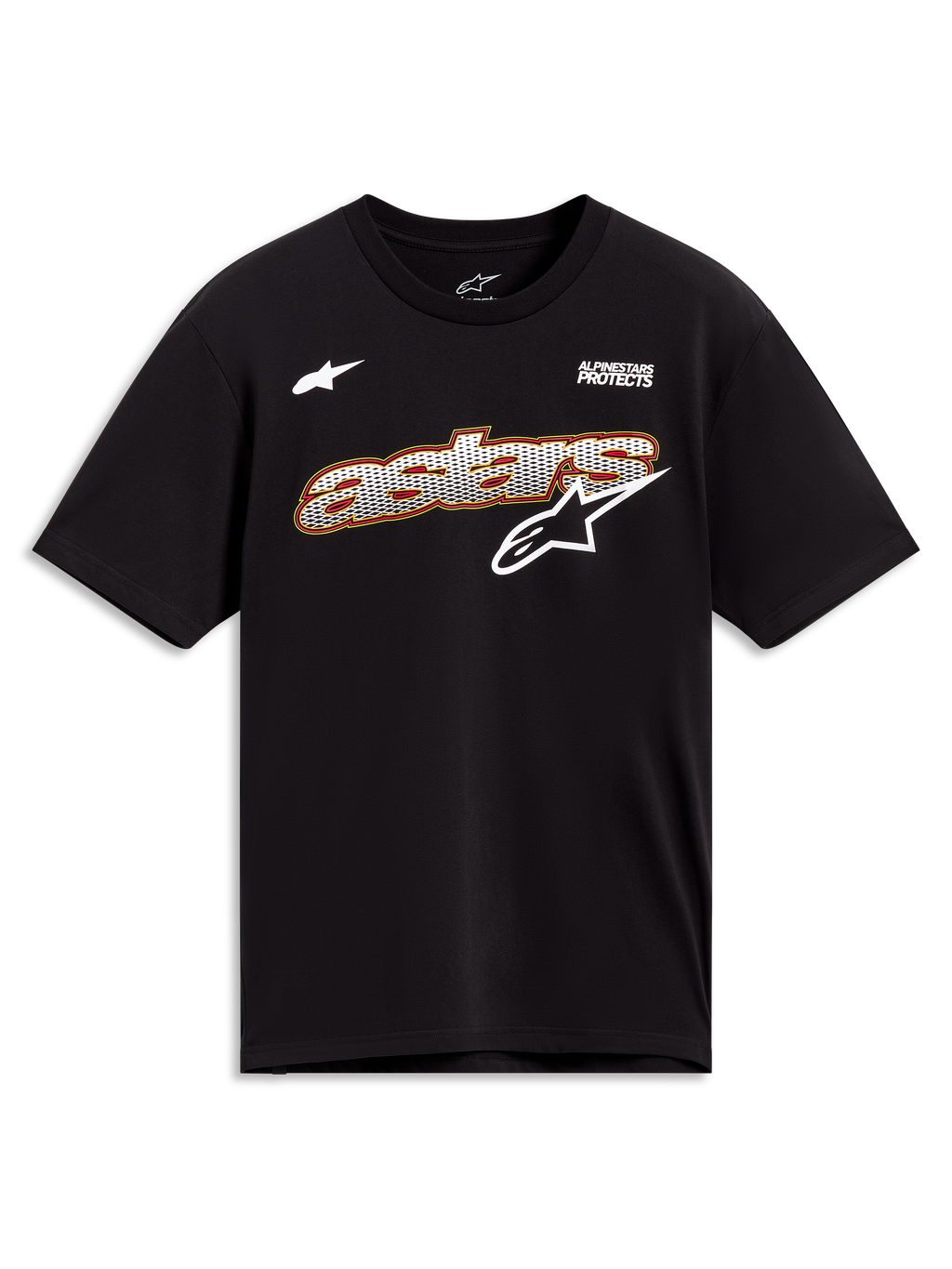 T-shirt Alpinestars Cypress CSF, manches courtes, noir avec graphique Astars blanc, style sportswear.