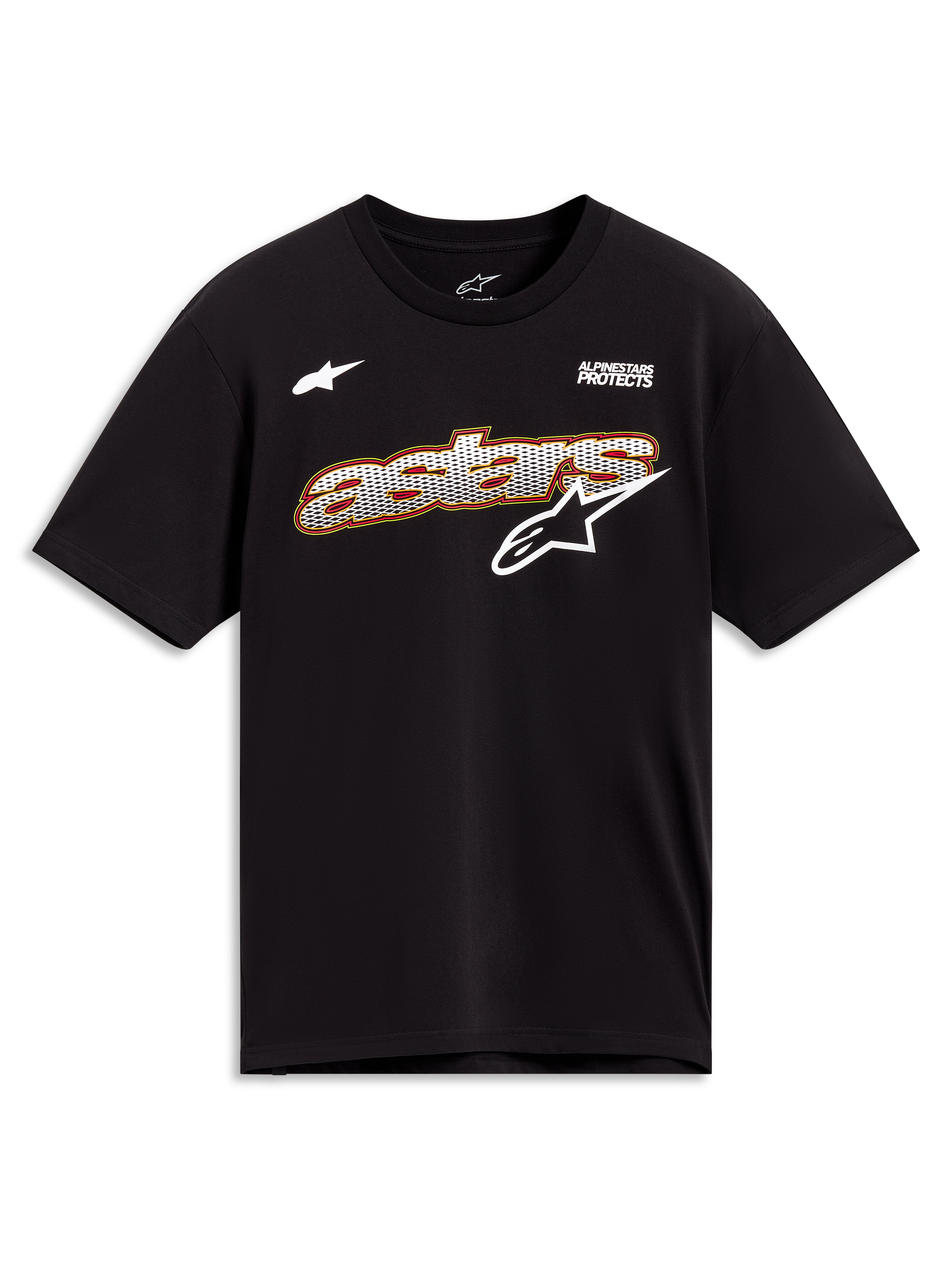 T-shirt Alpinestars Cypress CSF, manches courtes, noir avec graphique Astars blanc, style sportswear.