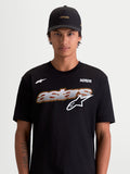 Alpinestars Cypress CSF, t-shirt de sportswear à manches courtes pour homme, noir et blanc, graphique frontal astars avec remplissage mesh et logo Alpinestars Protects, vue sur modèle, matière premium en coton et polyester.