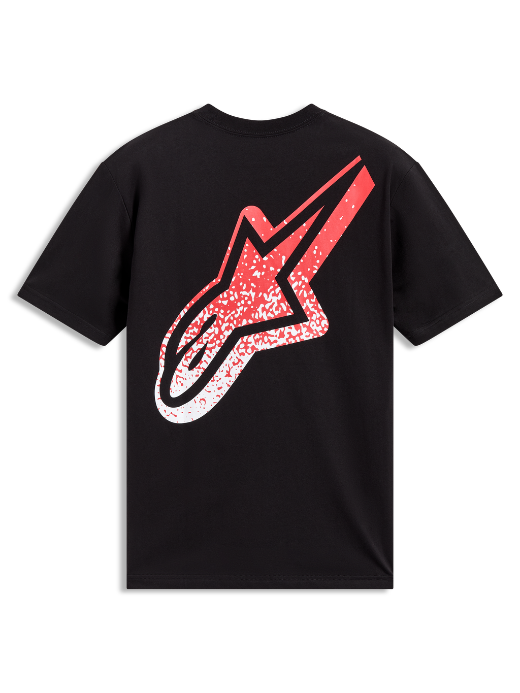 Alpinestars Meteor CSF T-shirt met korte mouwen, zwart sportshirt met groot rood en wit MX-gradientlogo op de rug.