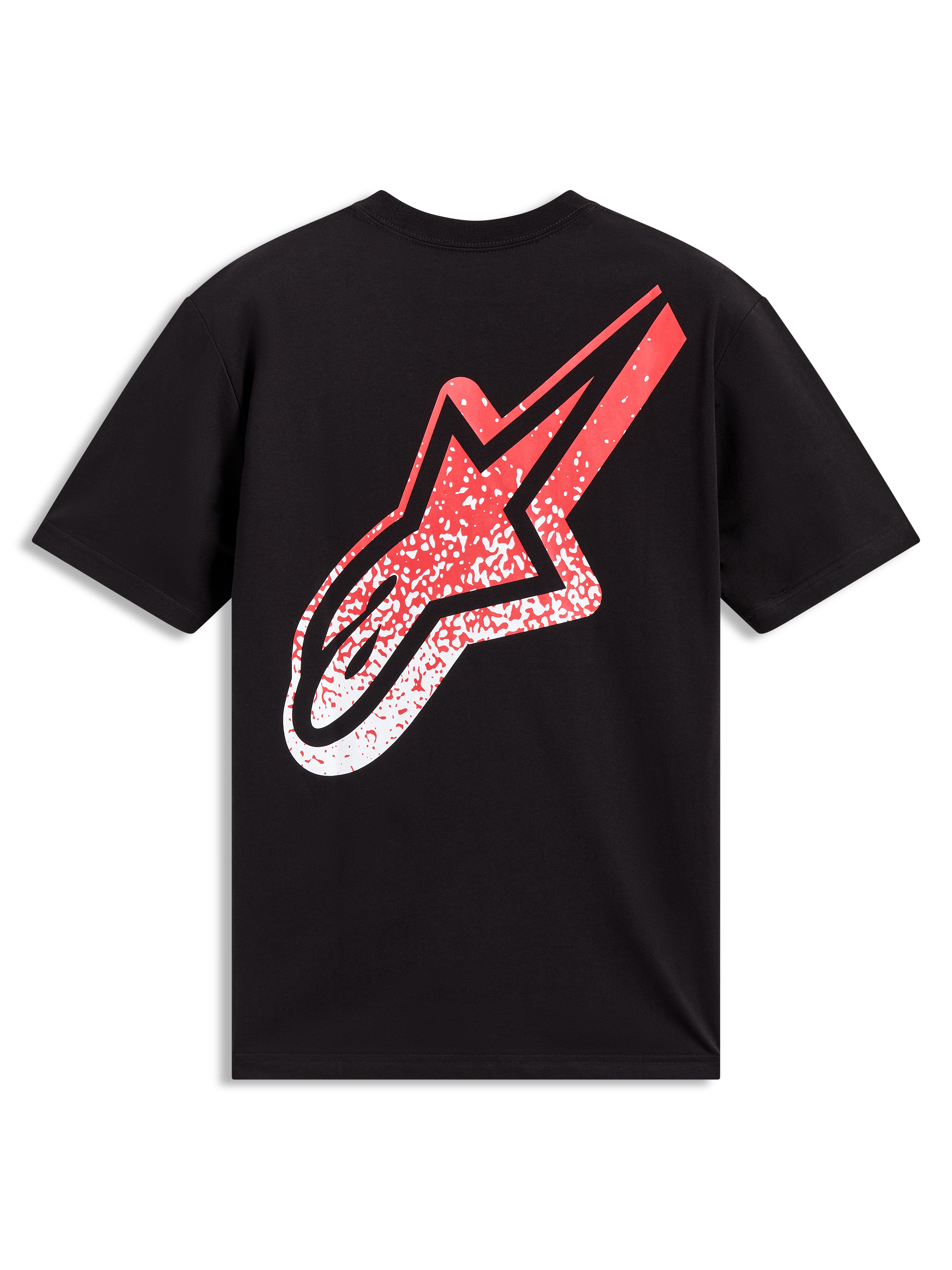 Alpinestars Meteor CSF T-shirt met korte mouwen, zwart sportshirt met groot rood en wit MX-gradientlogo op de rug.